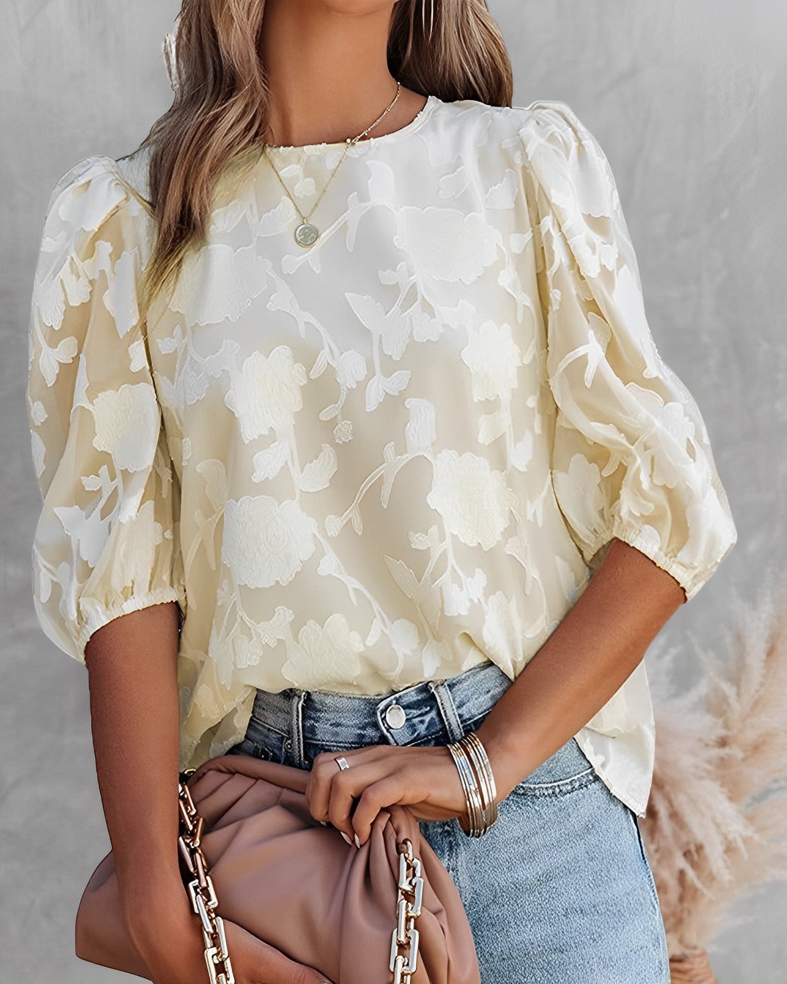 Dorothea - Camicia in chiffon con maniche a sbuffo