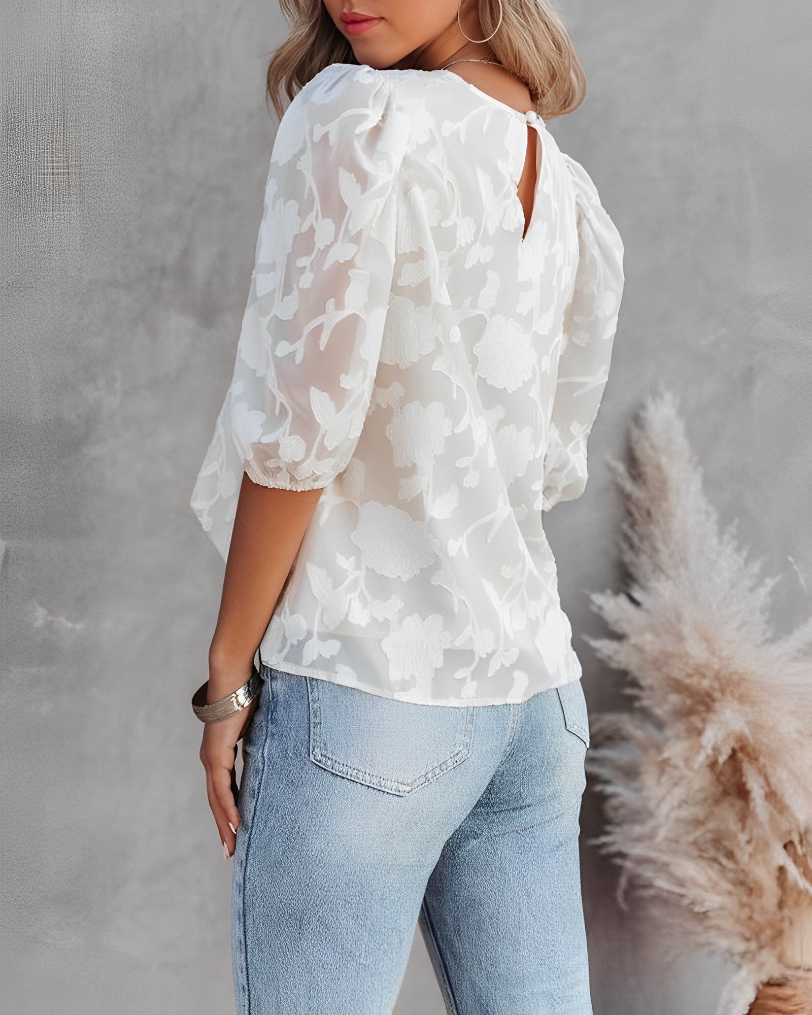 Dorothea - Camicia in chiffon con maniche a sbuffo