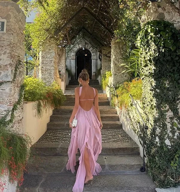 Collins | Vestido Maxi Sin Tirantes con Volantes