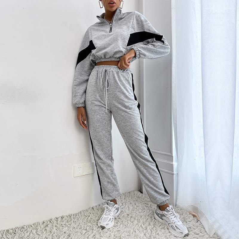 CONJUNTO DEPORTIVO PARA MUJER DE INVIERNO CON CUELLO ALTO Y SUDADERA EN CONTRASTE - Moda Activa