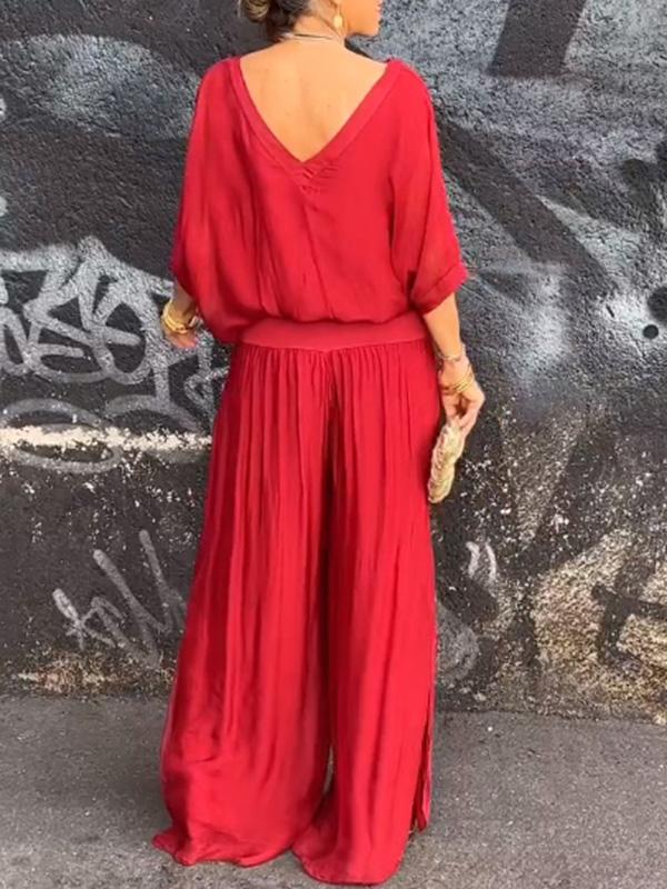 AURA ELEGANTE CONJUNTO DE DOS PIEZAS CON PANTALÓN ANCHO DE GASA