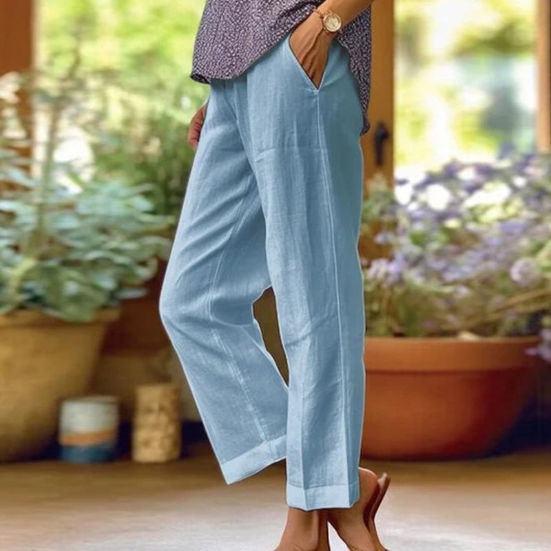 PANTALONES CASUALES LARGOS DE ALGODÓN EN COLOR SÓLIDO