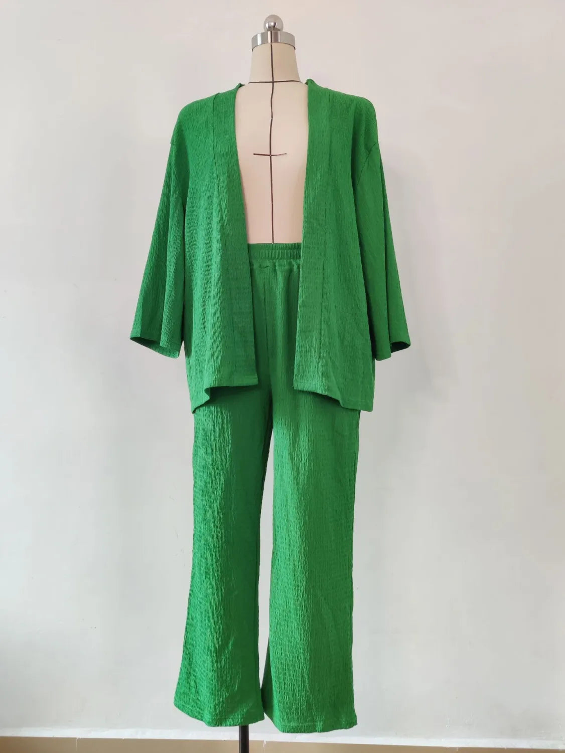 LIA - CONJUNTO 2 PIEZAS MUJER OTOÑO TRAJE SÓLIDO MANGA LARGA TOP SUELTO ABIERTO DELANTERO Y PANTALÓN LARGO PIERNA ANCHA