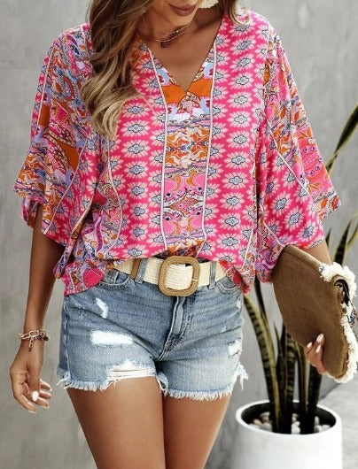 Top boho Caitlin donna fantasia chic taglio fluido manica lunga