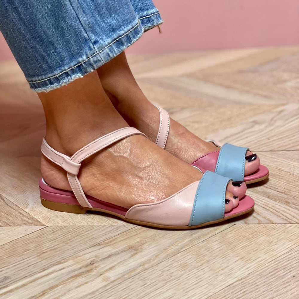 ELLELA™ | SANDALIAS ROSAS ASIMÉTRICAS CON BLOQUES DE COLOR