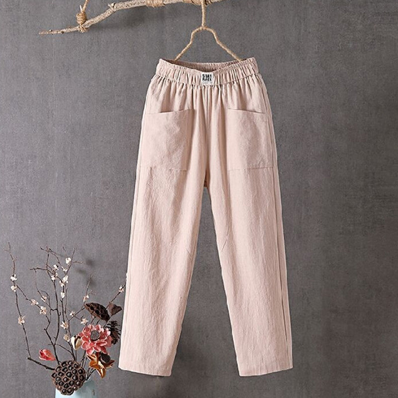 PANTALONES CASUALES HOLGADOS DE ALGODÓN EN COLOR SÓLIDO