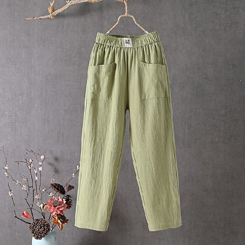 PANTALONES CASUALES HOLGADOS DE ALGODÓN EN COLOR SÓLIDO