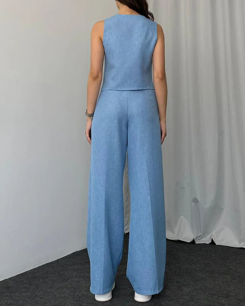 HELENA  CONJUNTO DE DOS PIEZAS DE CHALECO CASUAL DE COLOR LISO