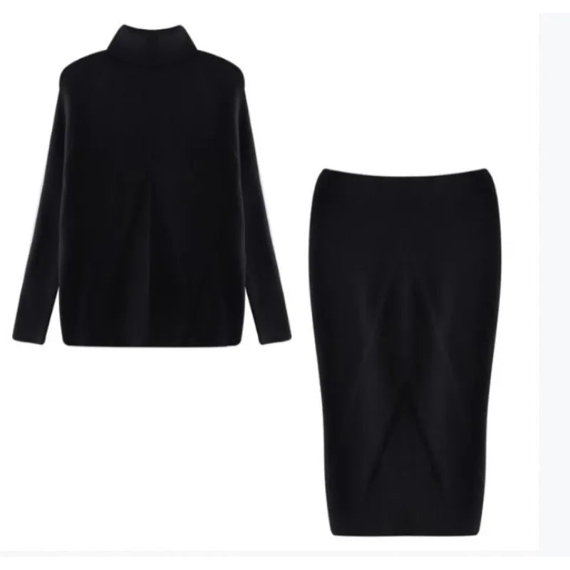CONJUNTO ELEGANTE CON SUÉTER Y FALDA HASTA LA RODILLA