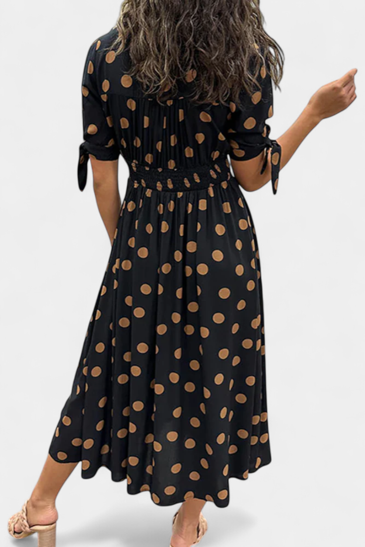 Lizzie Vestido Midi de Lunares con Escote en V Profundo