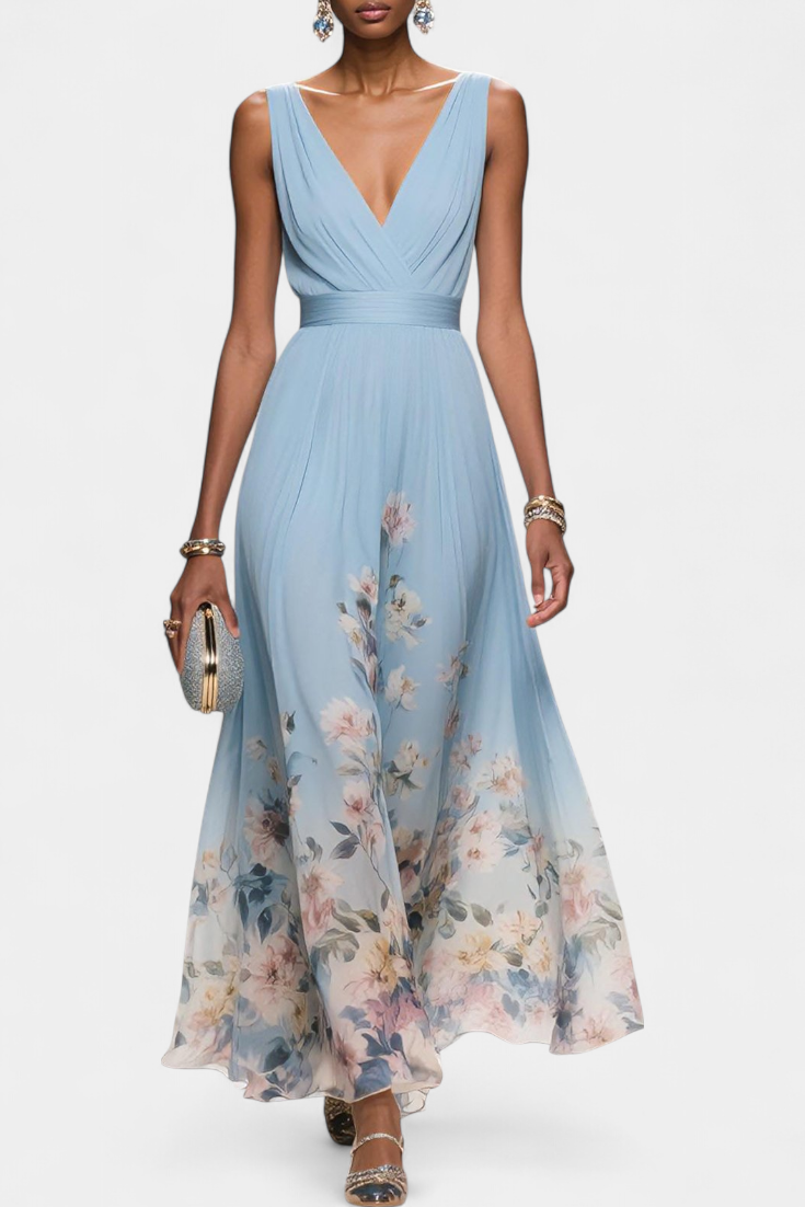 Sauline Vestido Maxi Floral Sin Mangas con Escote en V