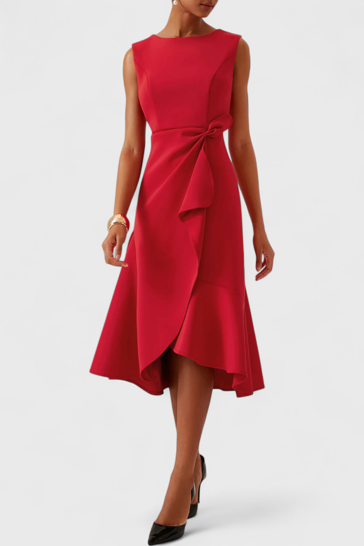 Claudia Vestido Midi Asimétrico con Drapeado Elegante