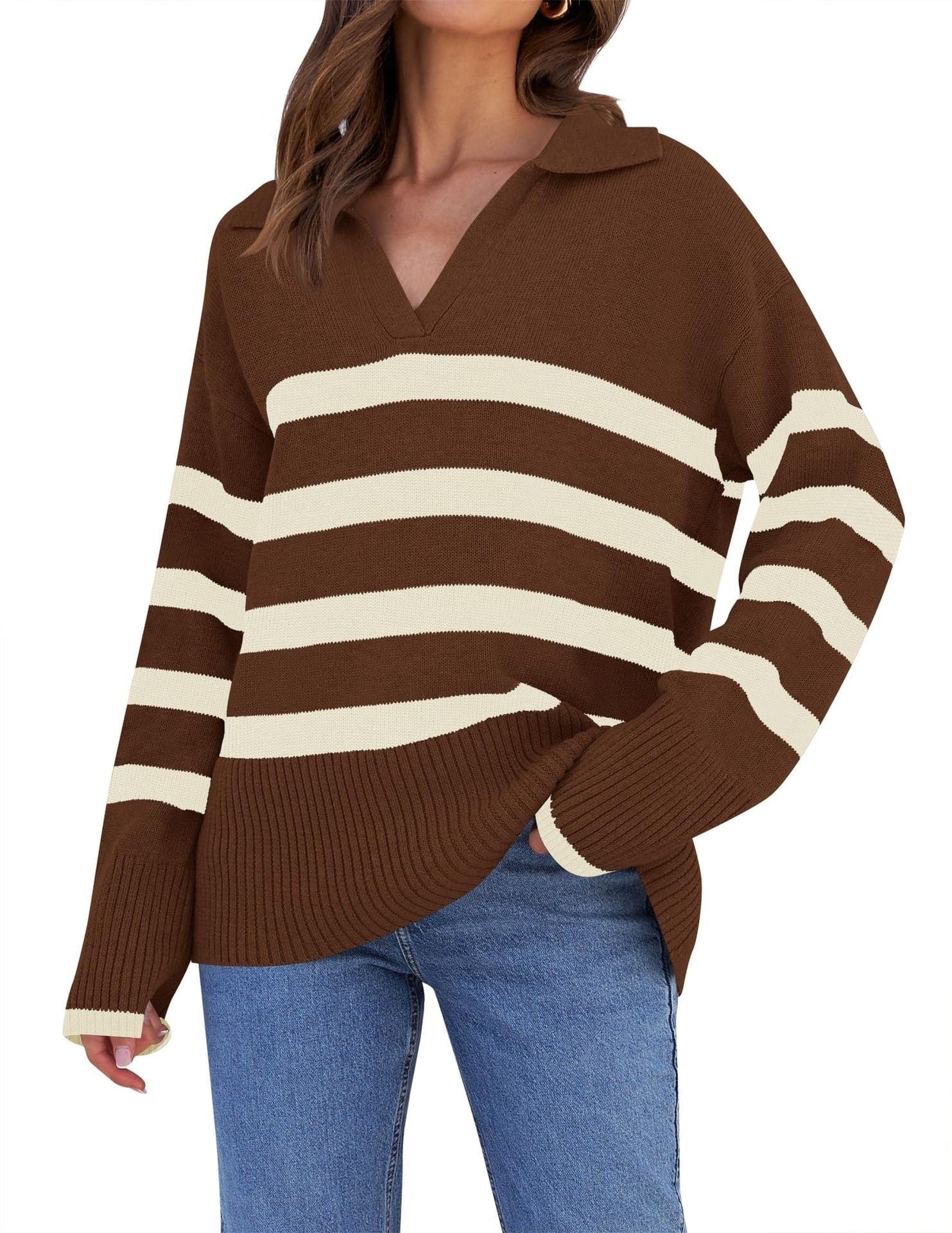 JERSEY DE MUJER A RAYAS CON CUELLO ELEGANTE