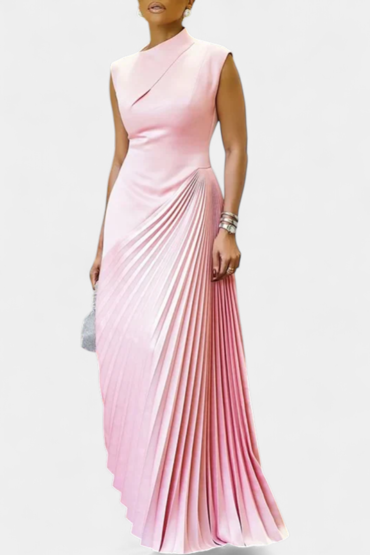 Elyna Vestido Maxi Asimétrico sin Mangas con Cuello Mock