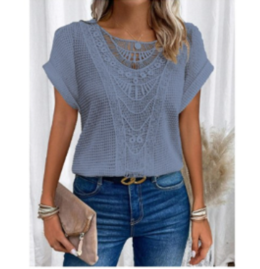 Leora - Top in pizzo con scollo rotondo