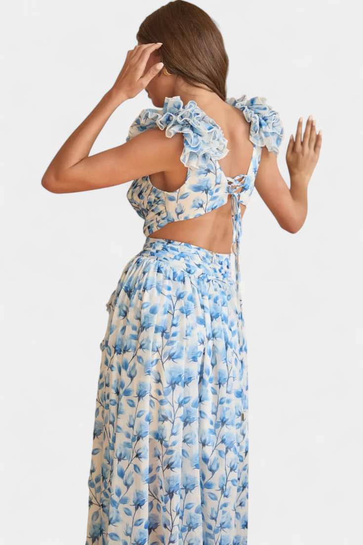 Zuleika Vestido de Chifón con Volantes y Aberturas Laterales