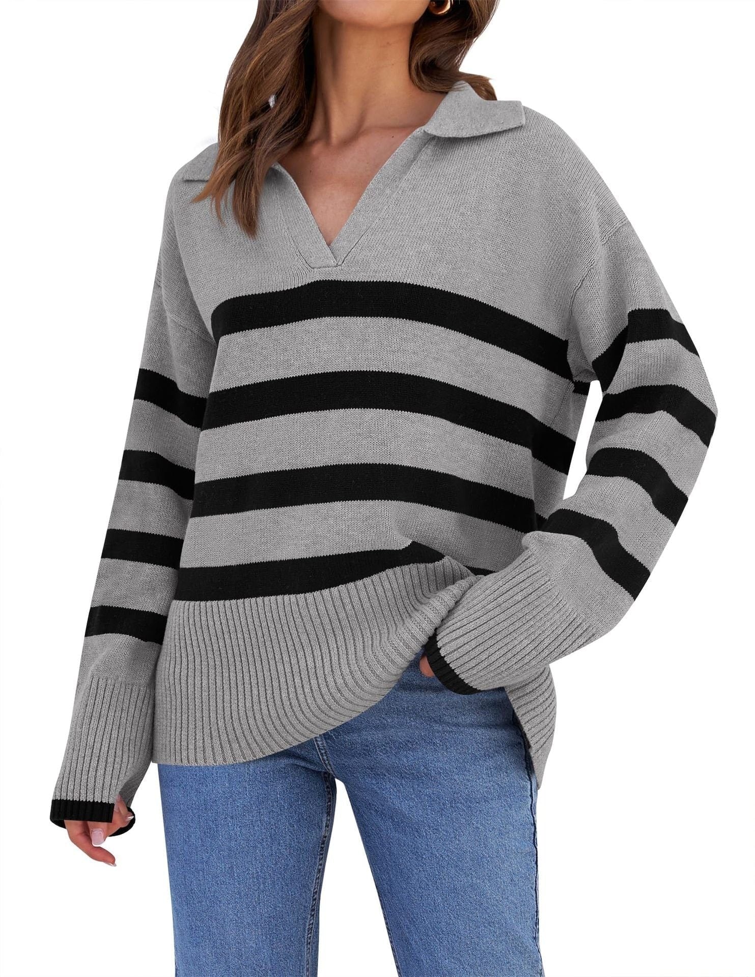 JERSEY DE MUJER A RAYAS CON CUELLO ELEGANTE