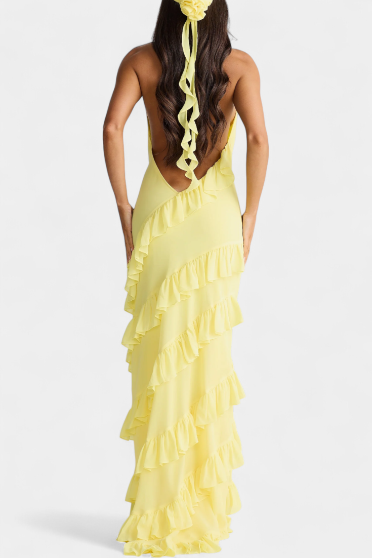Padeline Vestido Maxi con Volantes y Espalda Abierta