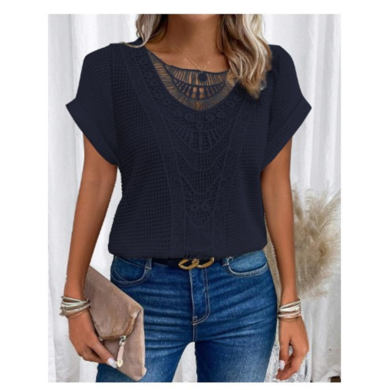 Leora - Top in pizzo con scollo rotondo