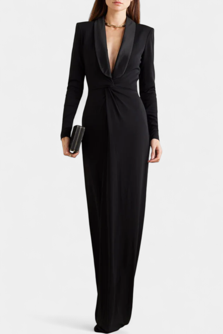 Talara Vestido Maxi Ajustado con Cuello en V Profundo