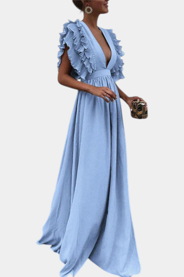 Lucera Vestido Maxi Elegante con Mangas Volantes