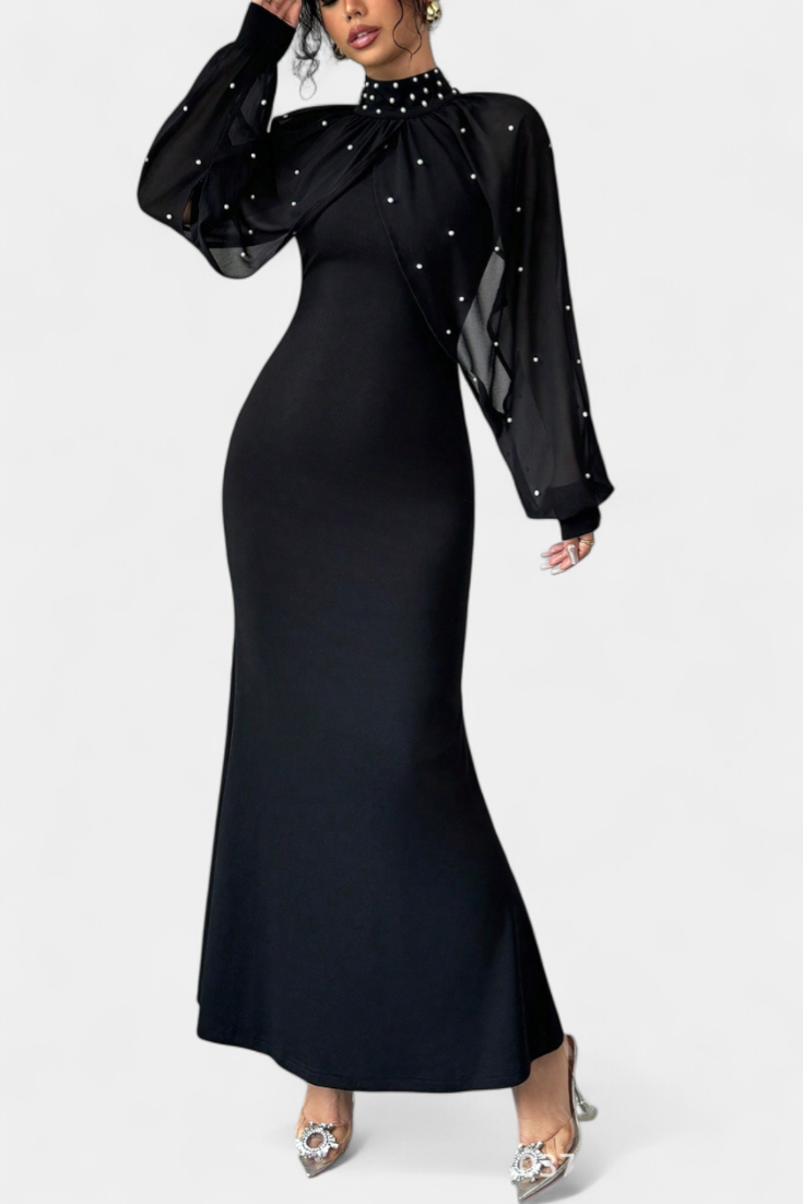 Atenea Vestido Halter de Malla con Mostacillas