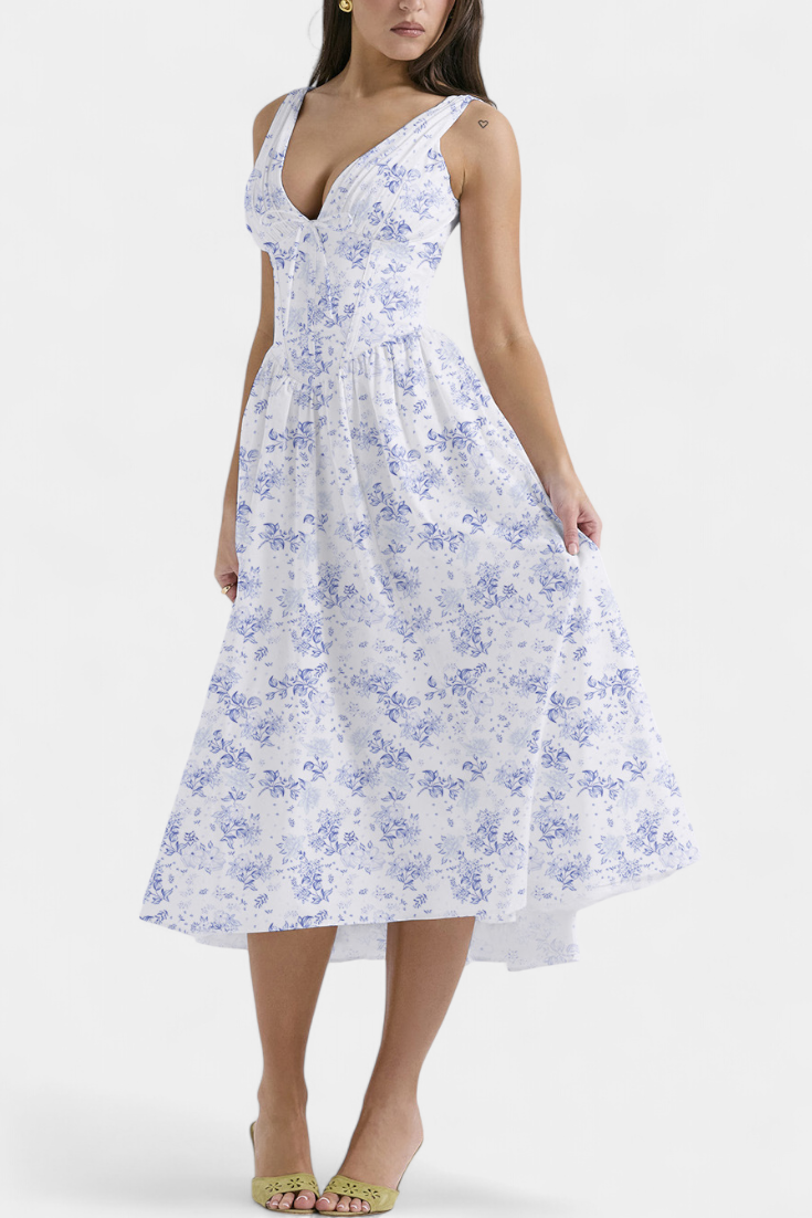 Margie Vestido Midi de Escote en V y Estampado Floral Romántico