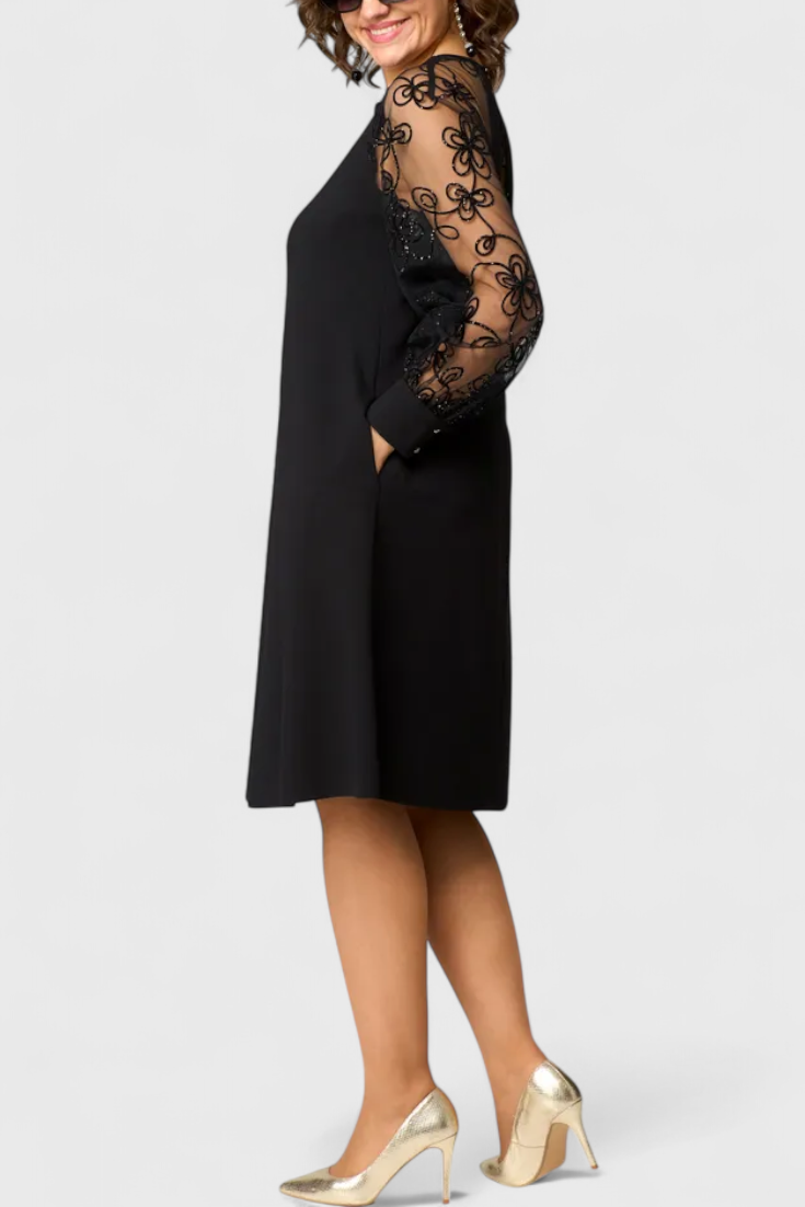 Bellezza Vestido de Encaje con Mangas Largas y Escote Redondo