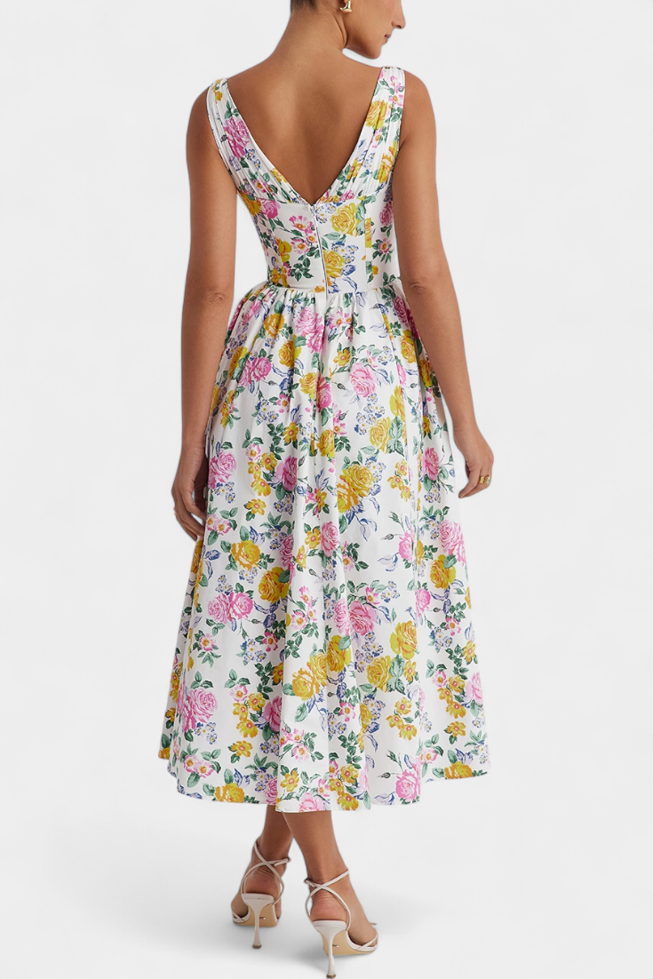 Margie Vestido Midi de Escote en V y Estampado Floral Romántico