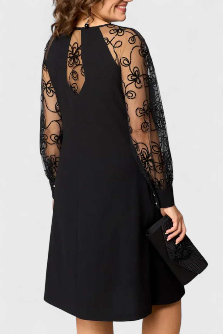 Bellezza Vestido de Encaje con Mangas Largas y Escote Redondo