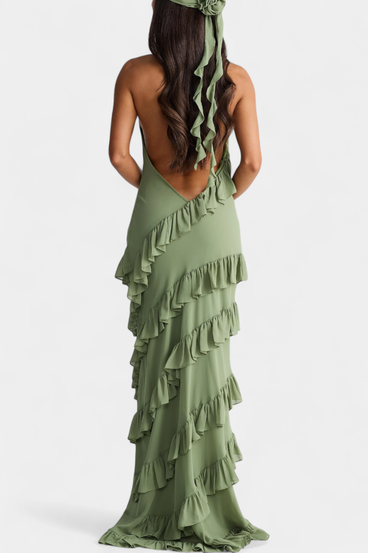 Padeline Vestido Maxi con Volantes y Espalda Abierta