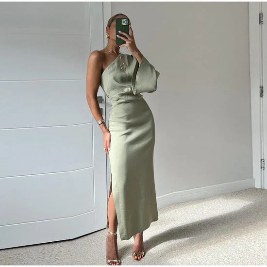 VESTIDO ANNA ESMERALDA ASIMÉTRICO