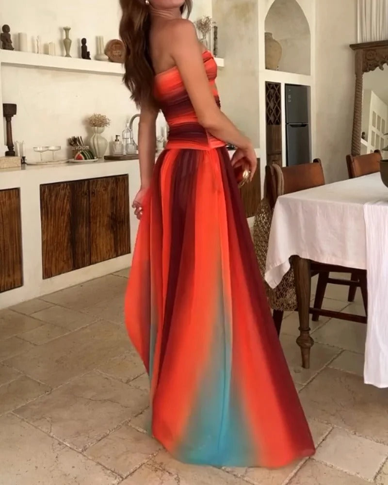VESTIDO DEGRADADO SIN TIRANTES HOLLOW DISEÑO MODERNO Y ELEGANTE