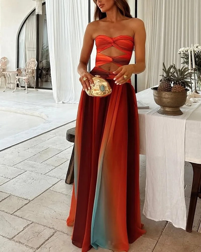 VESTIDO DEGRADADO SIN TIRANTES HOLLOW DISEÑO MODERNO Y ELEGANTE