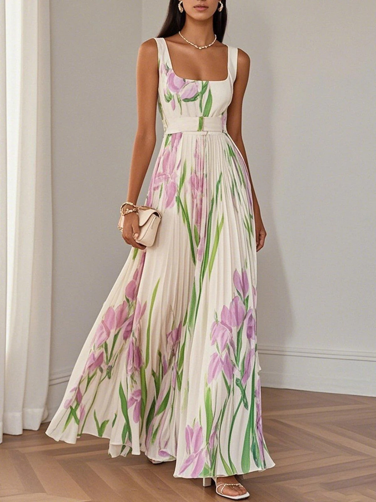 VESTIDO PLISADO FLORAL ABADIE