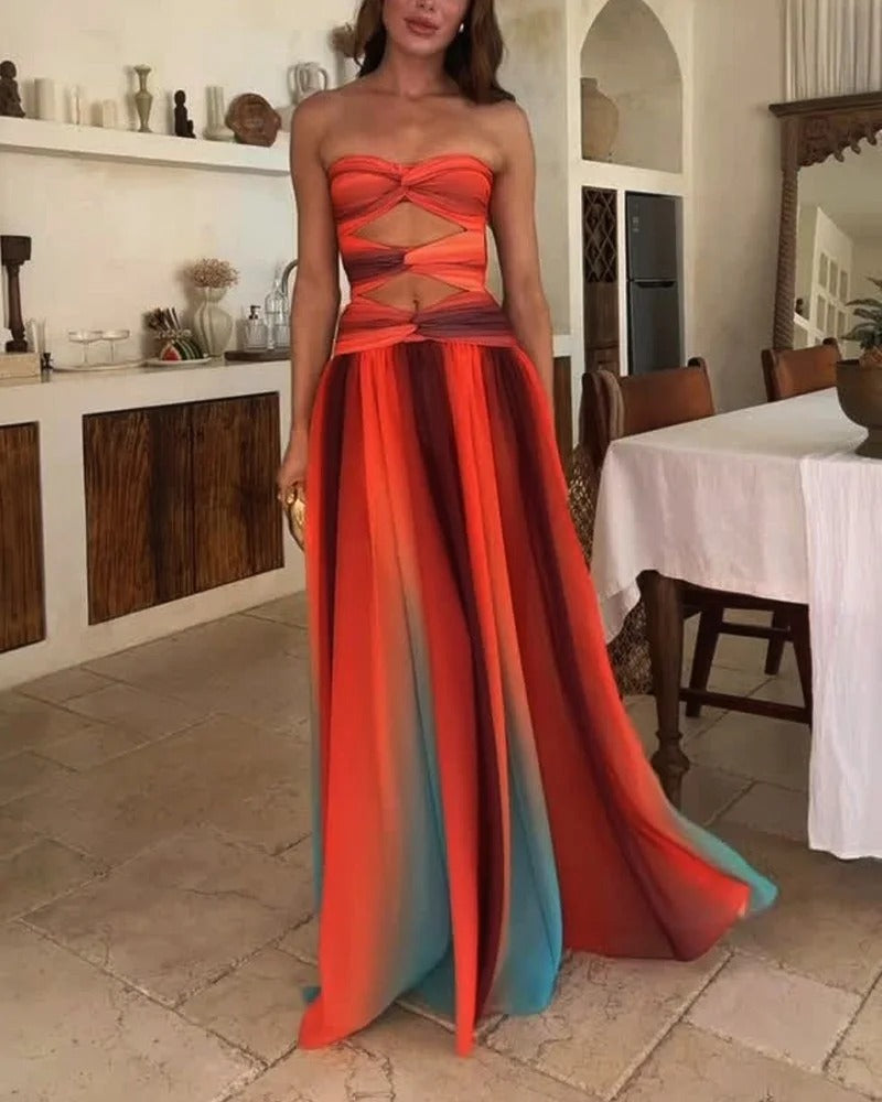 VESTIDO DEGRADADO SIN TIRANTES HOLLOW DISEÑO MODERNO Y ELEGANTE