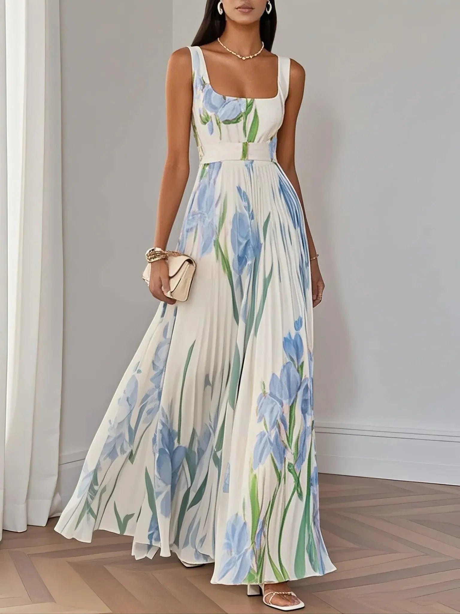 VESTIDO PLISADO FLORAL ABADIE