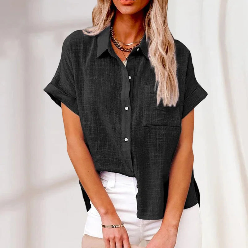 Camicia donna in cotone e lino a maniche corte