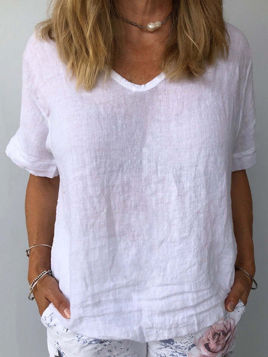 Maglietta estiva da donna con scollo a V e chic