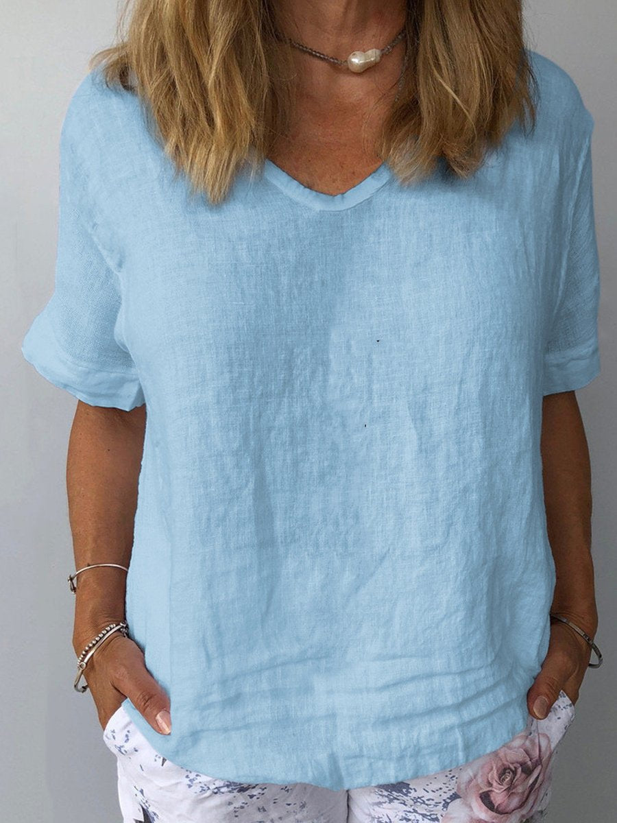 Top casual da donna in cotone e lino
