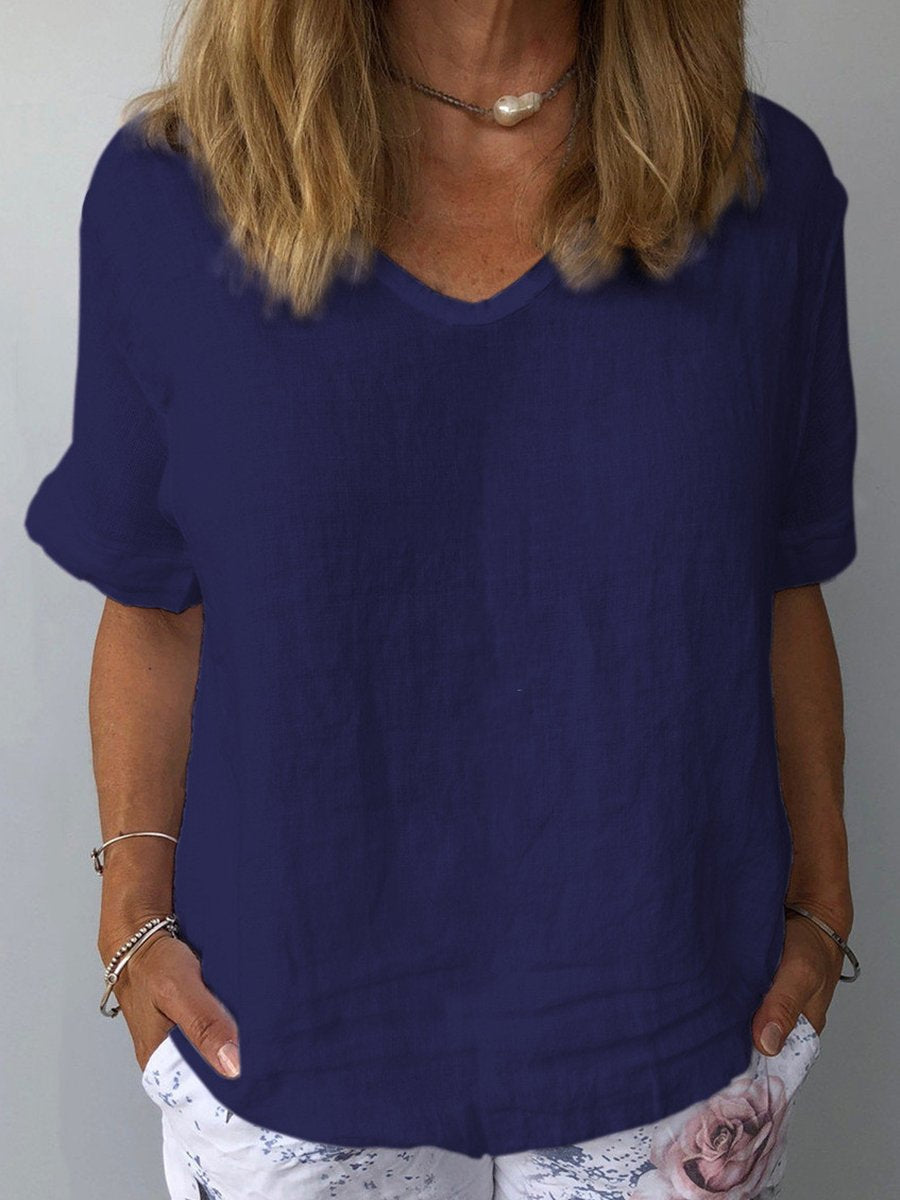 Top casual da donna in cotone e lino