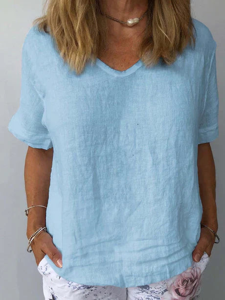 Maglietta estiva da donna con scollo a V e chic