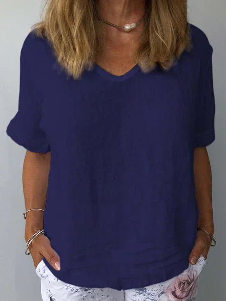 Maglietta estiva da donna con scollo a V e chic