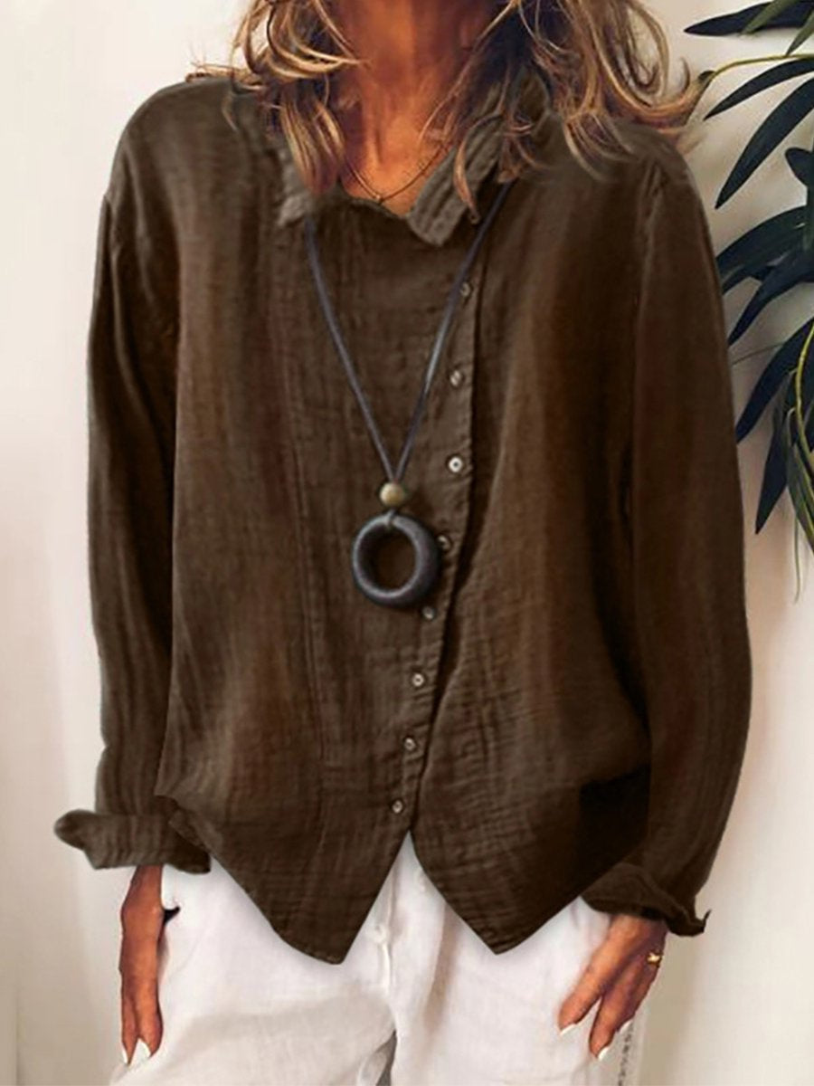 Camicia lunga donna in cotone e lino vestibilità comoda