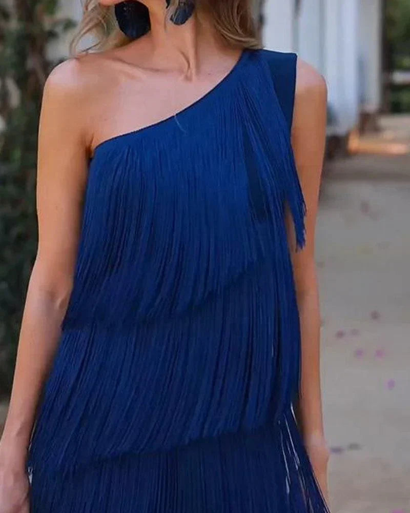 SARA VESTIDO CON FLECOS ELEGANTE