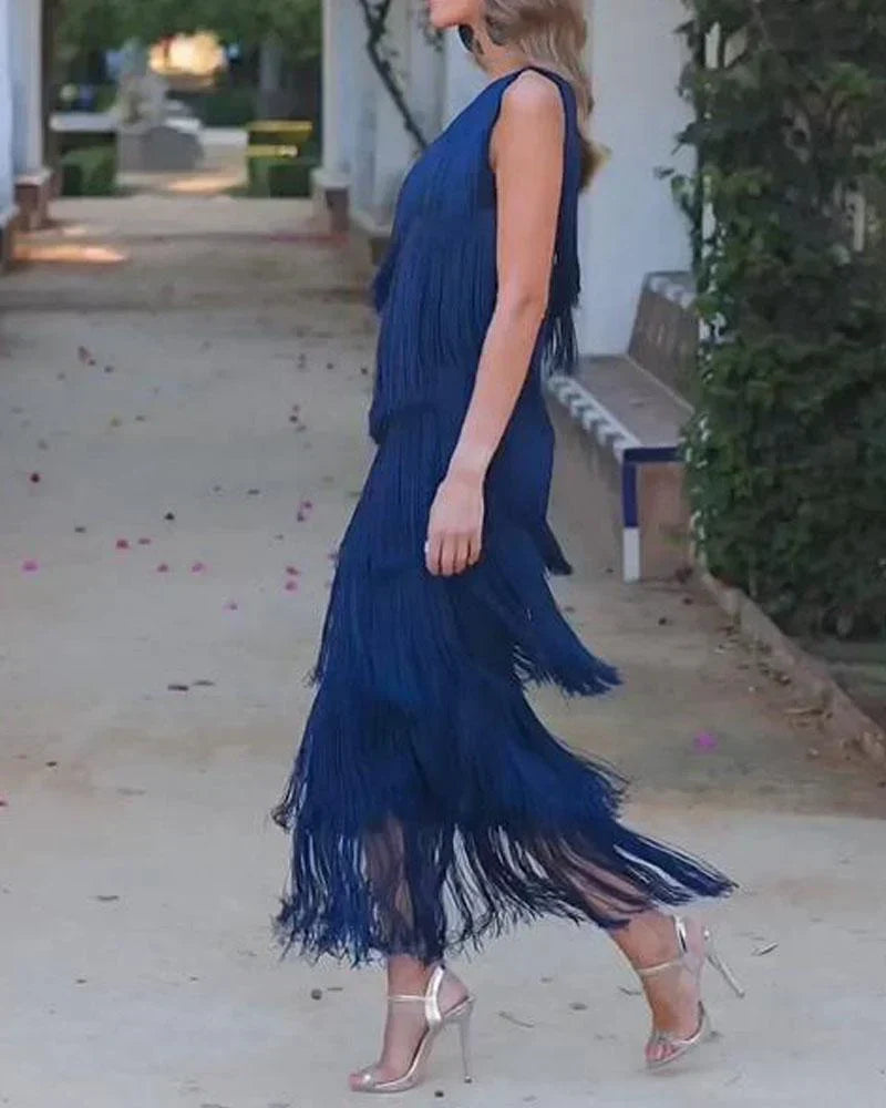 SARA VESTIDO CON FLECOS ELEGANTE