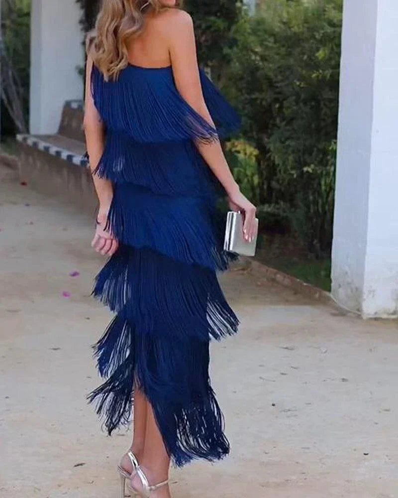 SARA VESTIDO CON FLECOS ELEGANTE