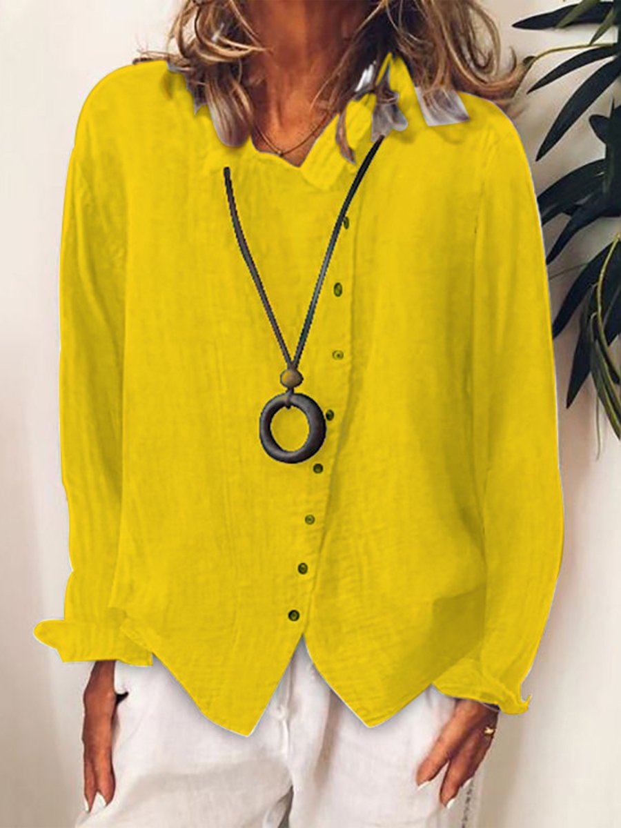 Camicia lunga casual da donna in cotone e lino