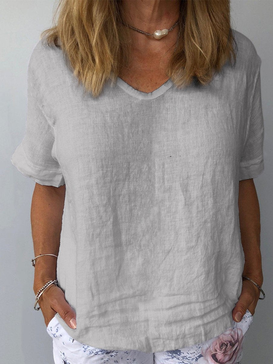 Top casual da donna in cotone e lino