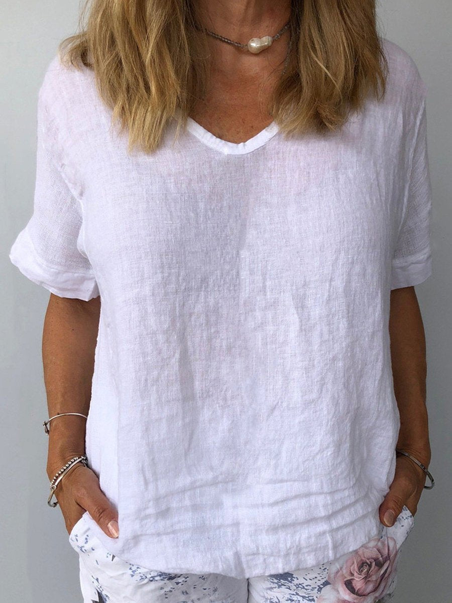 Top casual da donna in cotone e lino